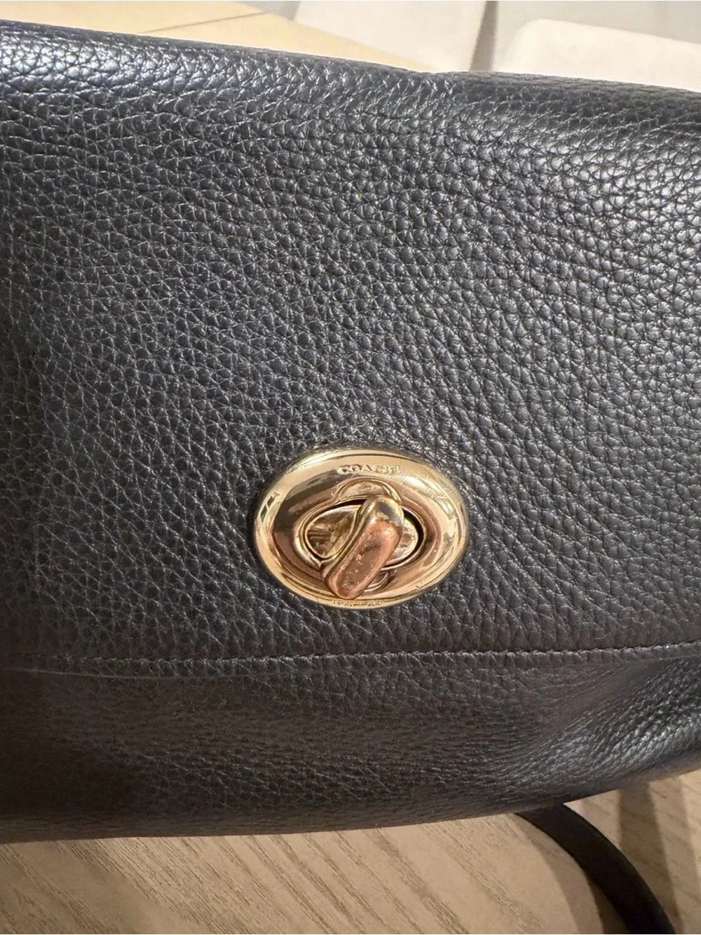 Coach Black Leather Top-Handle Crossbody Bag with Gold Turn-Lock